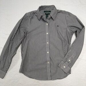 Lauren Petite non iron black and white striped dress shirt